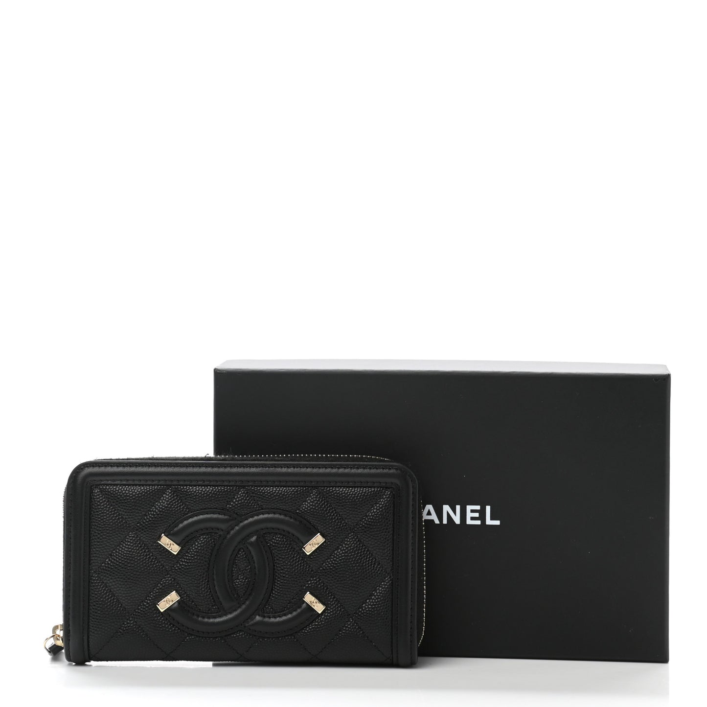 Caviar Quilted Medium Filigree Zip Around Wallet Black