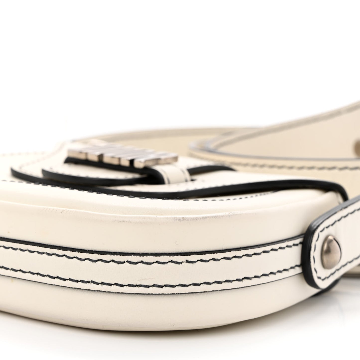 Calfskin Mini D Fence Saddle Bag White