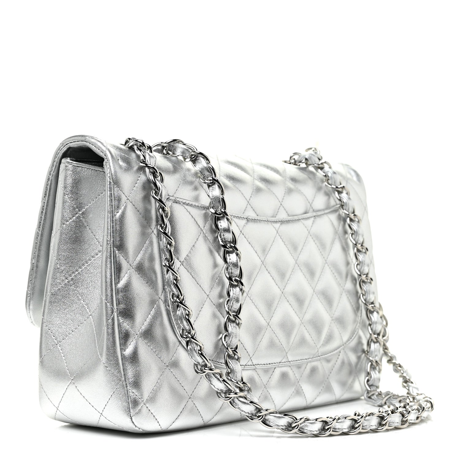 Chanel Metallic Lambskin Quilted Jumbo Single Flap Silver 2 of 11