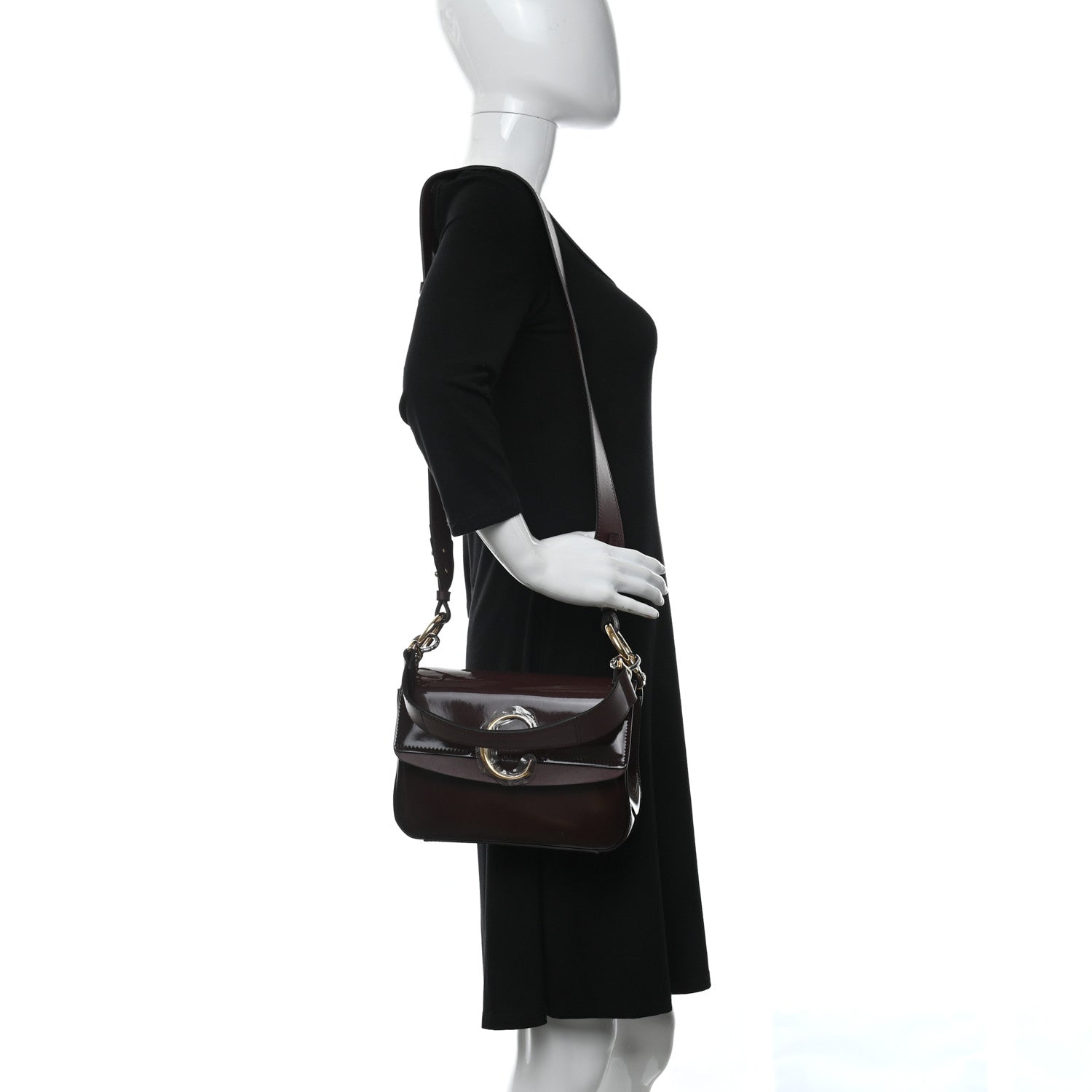Chloe Spazzolato Sfumato Calfskin Small C Double Carry Burnt Brown 2 of 9