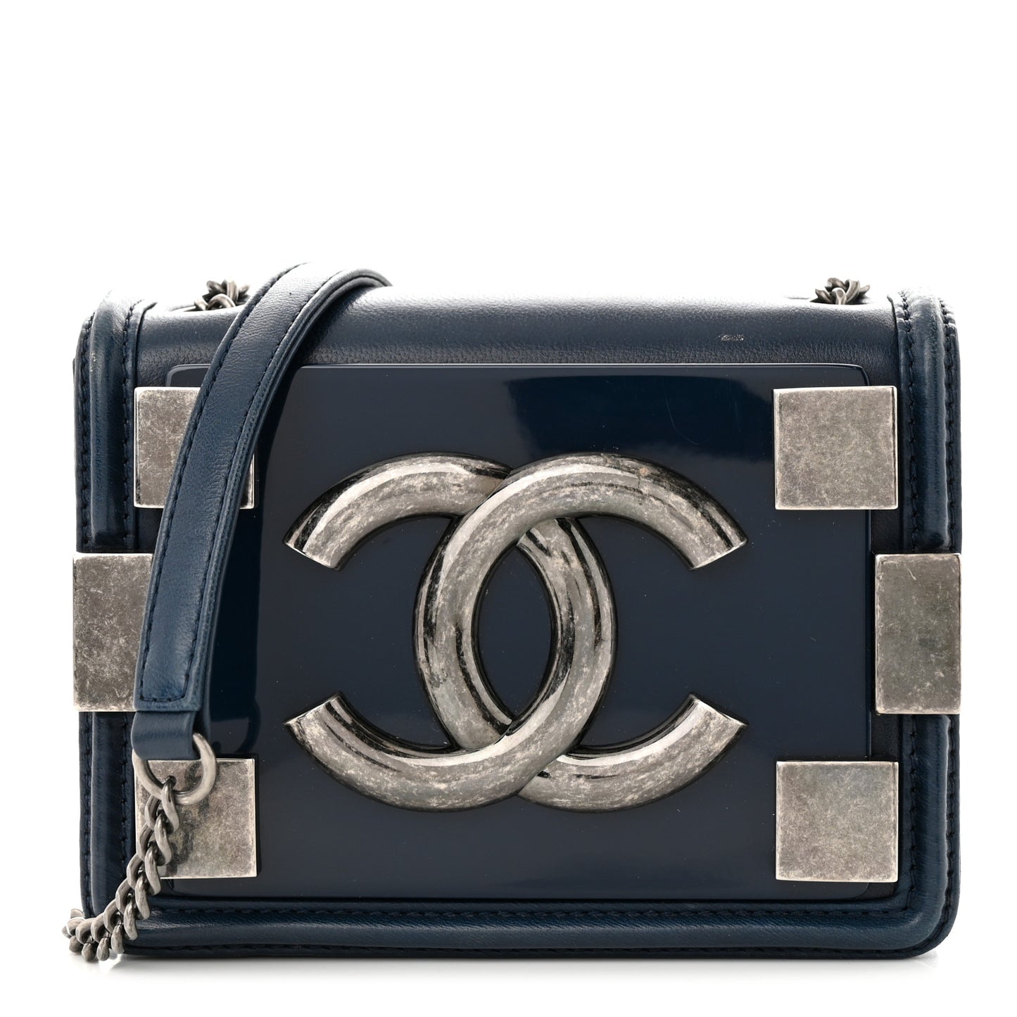 Plexiglass Lambskin Mini Boy Brick Flap Blue