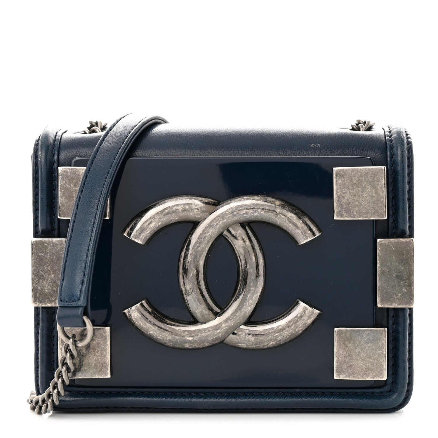 Chanel Plexiglass Lambskin Mini Boy Brick Flap Blue 1 of 13