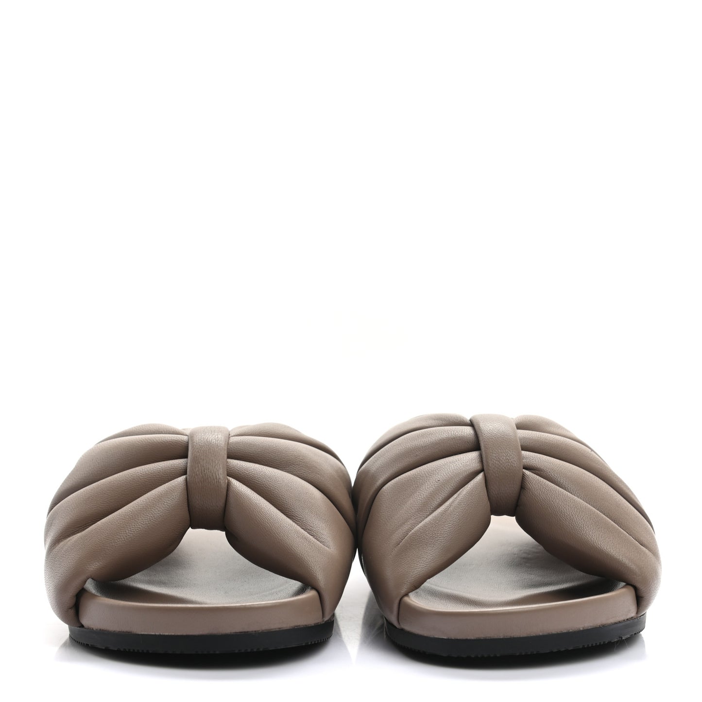 Smooth Nappa Logo Puffy Slide Sandals 35 Mink Grey White