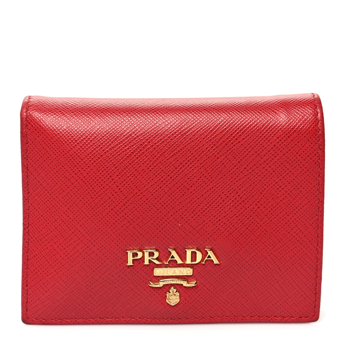 Saffiano Metal Compact Snap Bi-Fold Wallet Fuoco