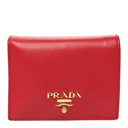Prada Saffiano Metal Compact Snap Bi-Fold Wallet Fuoco 1 of 13