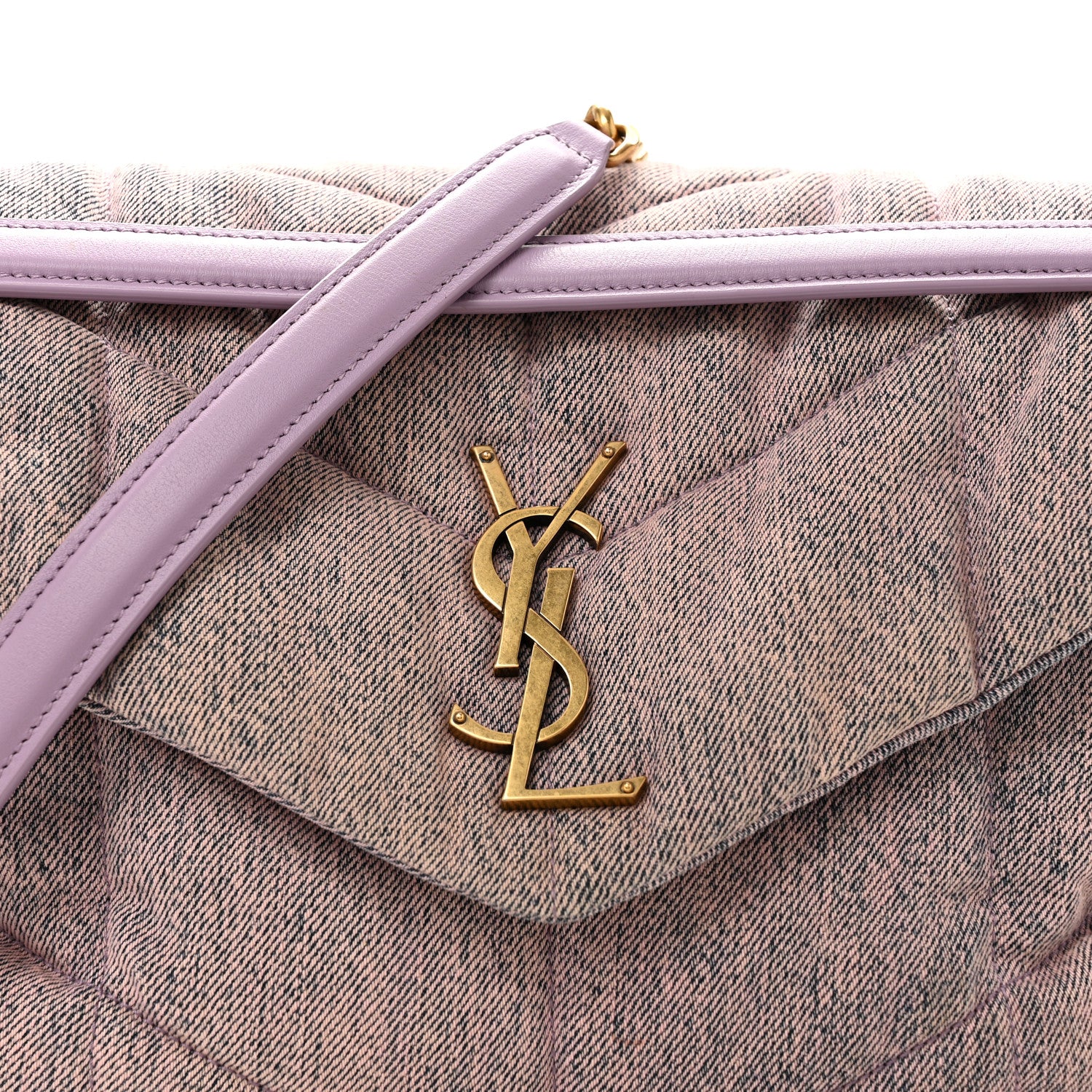 Saint Laurent Denim Quilted Medium Loulou Puffer Monogram Chain Satchel Bleached Lilac 8 of 11