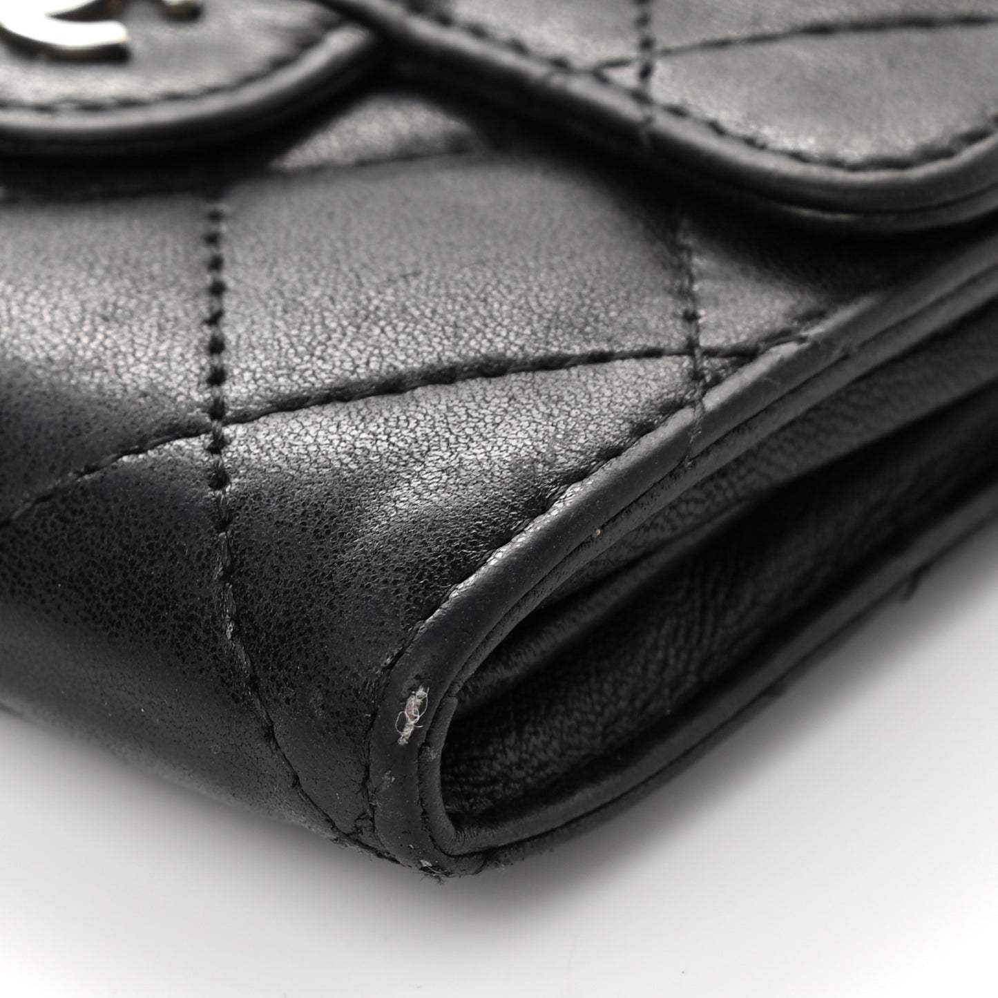 Lambskin Quilted Flap Card Holder Wallet Black