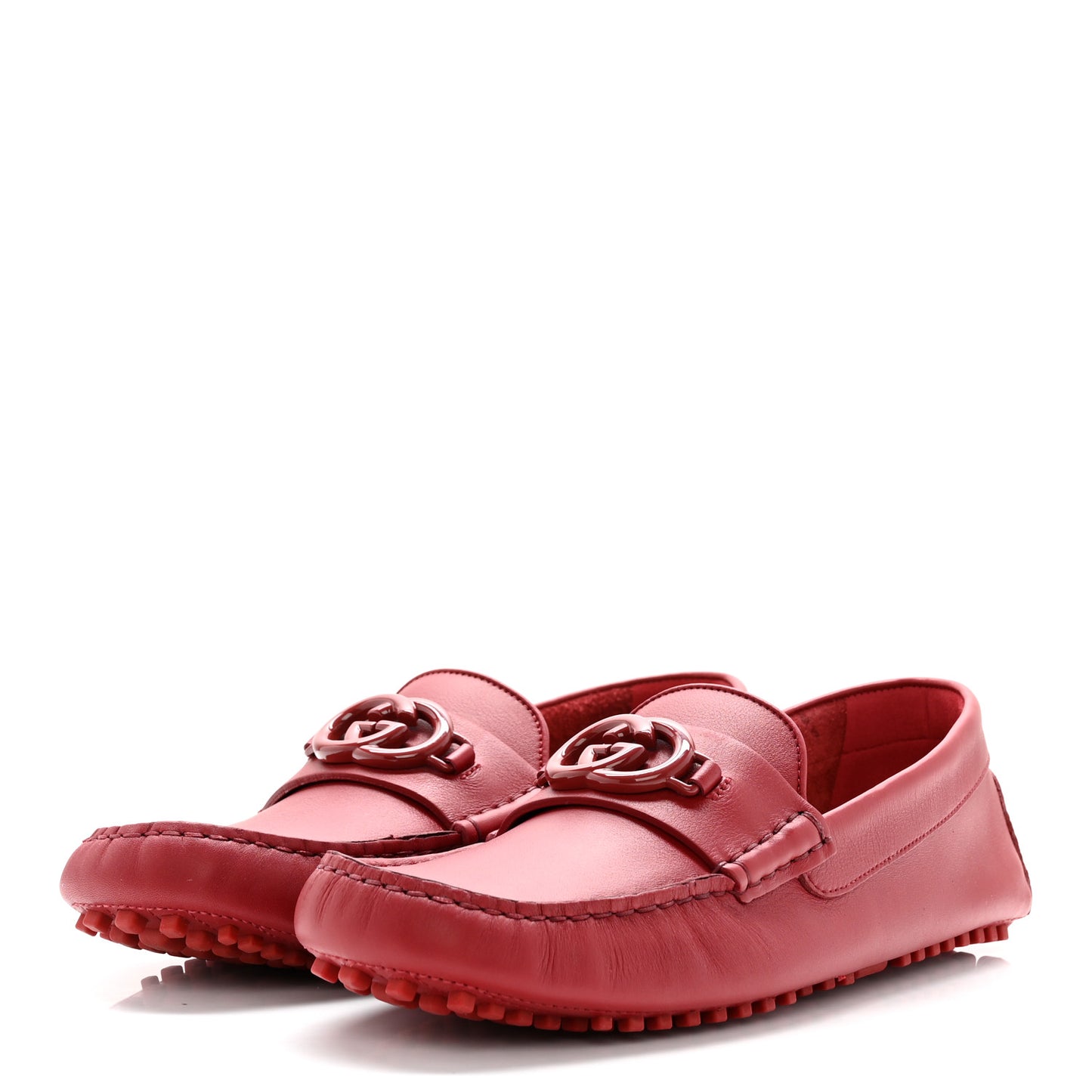 Clove Calfskin Monochrome Mens Interlocking G Driver Loafers 9.5 Red