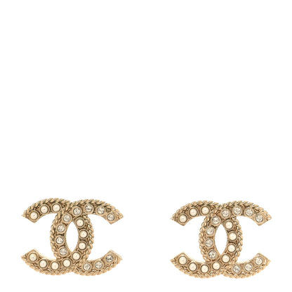 Chanel Pearl Crystal CC Stud Earrings Gold 1 of 5