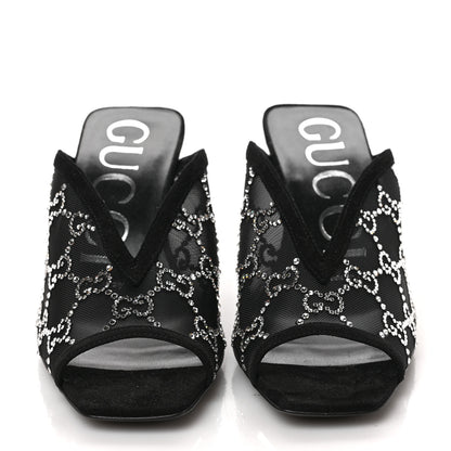 Gucci Tela Retino Kid Scamosciato Crystal GG Monogram Square G 95mm Slide Sandals 36.5 Black 2 of 8