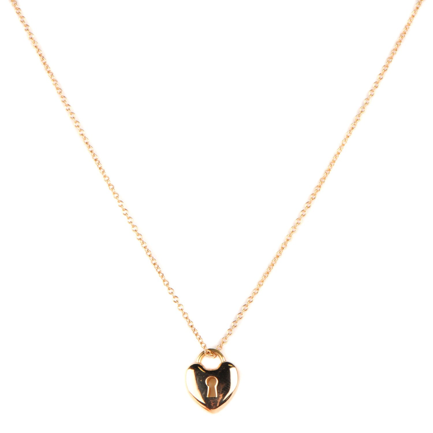 Tiffany 18K Rose Gold Mini Heart Lock Pendant Necklace 1 of 4