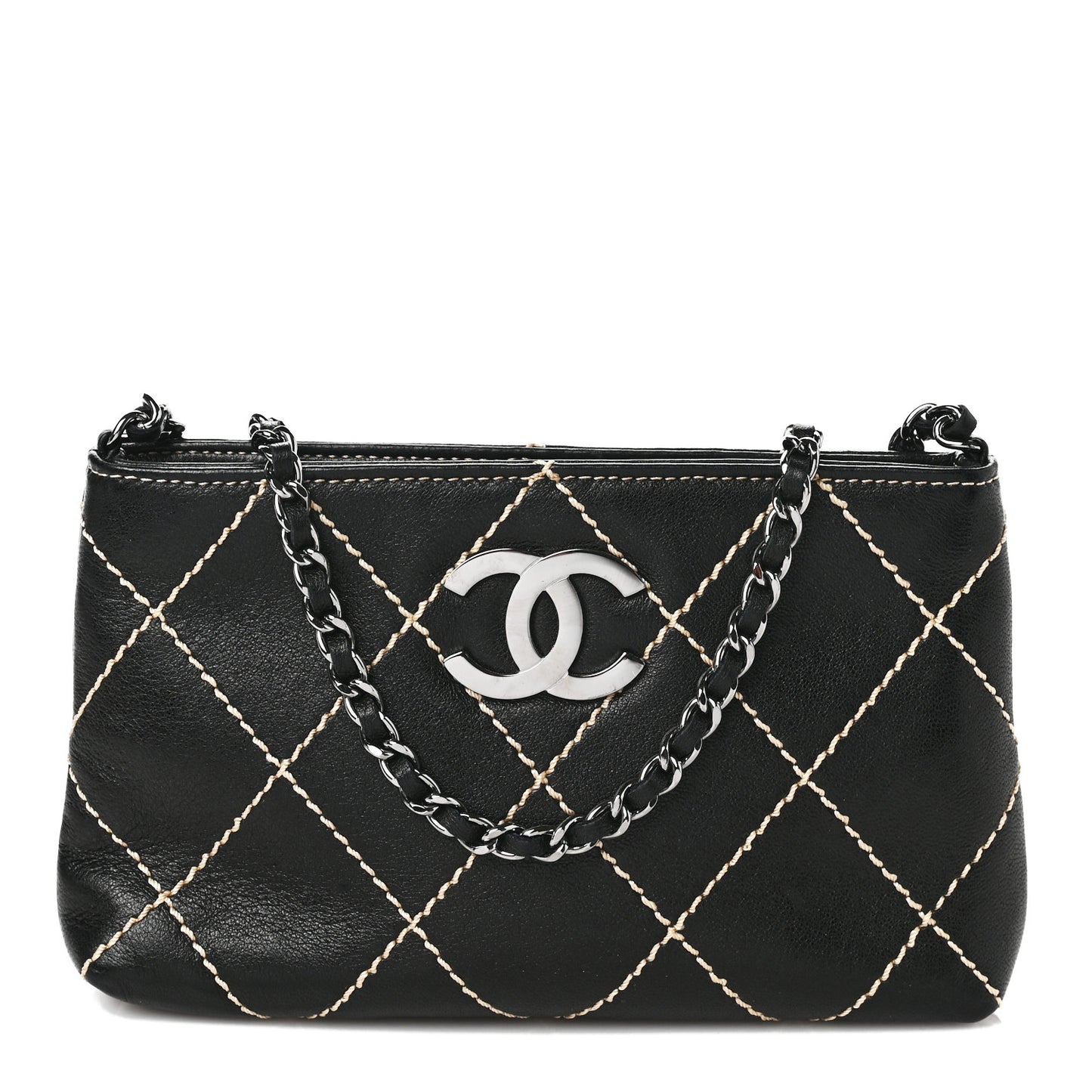 Lambskin Surpique Stitch Pochette Black