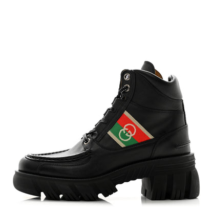 Gucci Quebec Calfskin Web Womens Interlocking G Lace Up Combat Boots 35 40 Black Mystic White Green Red 1 of 10
