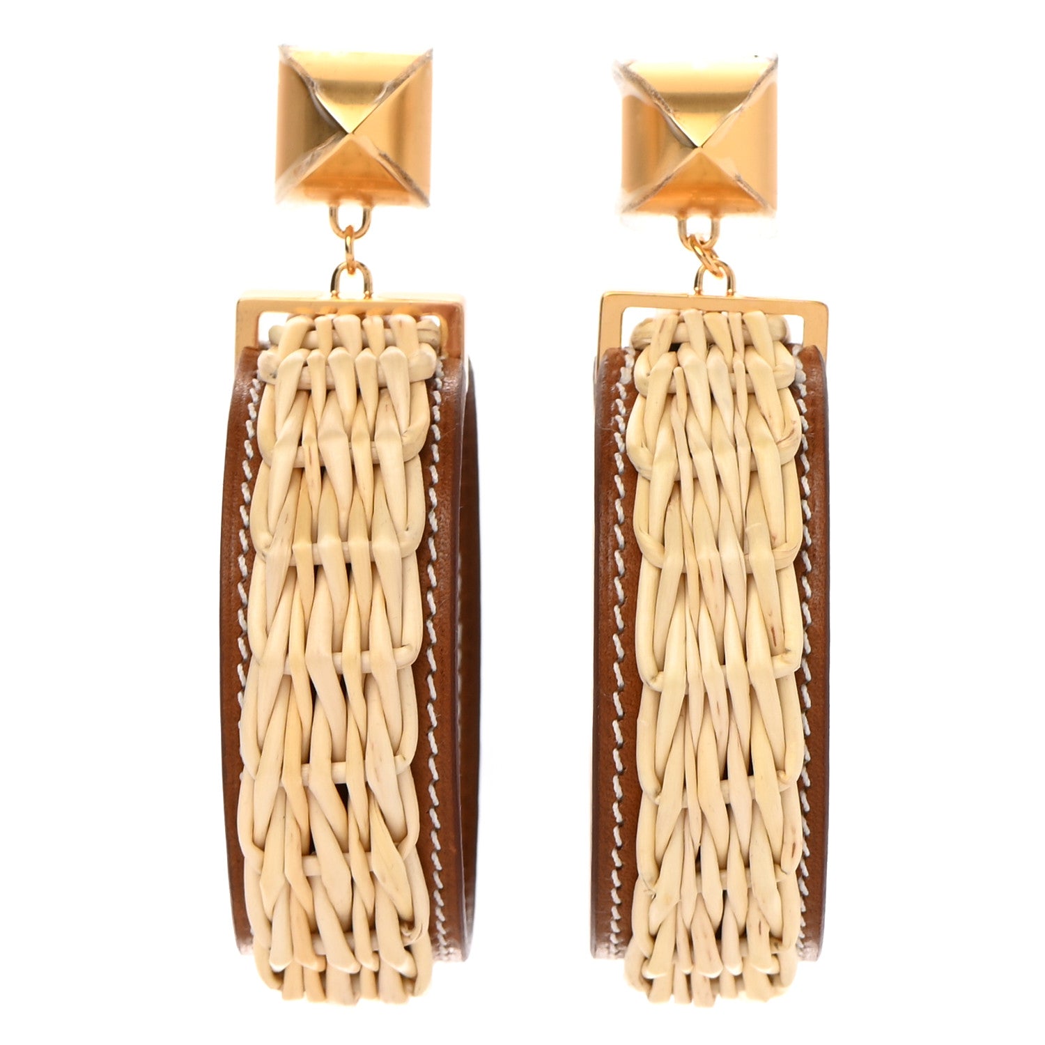 Hermes Wicker Swift Medor Picnic Earrings GM Gold 1 of 5