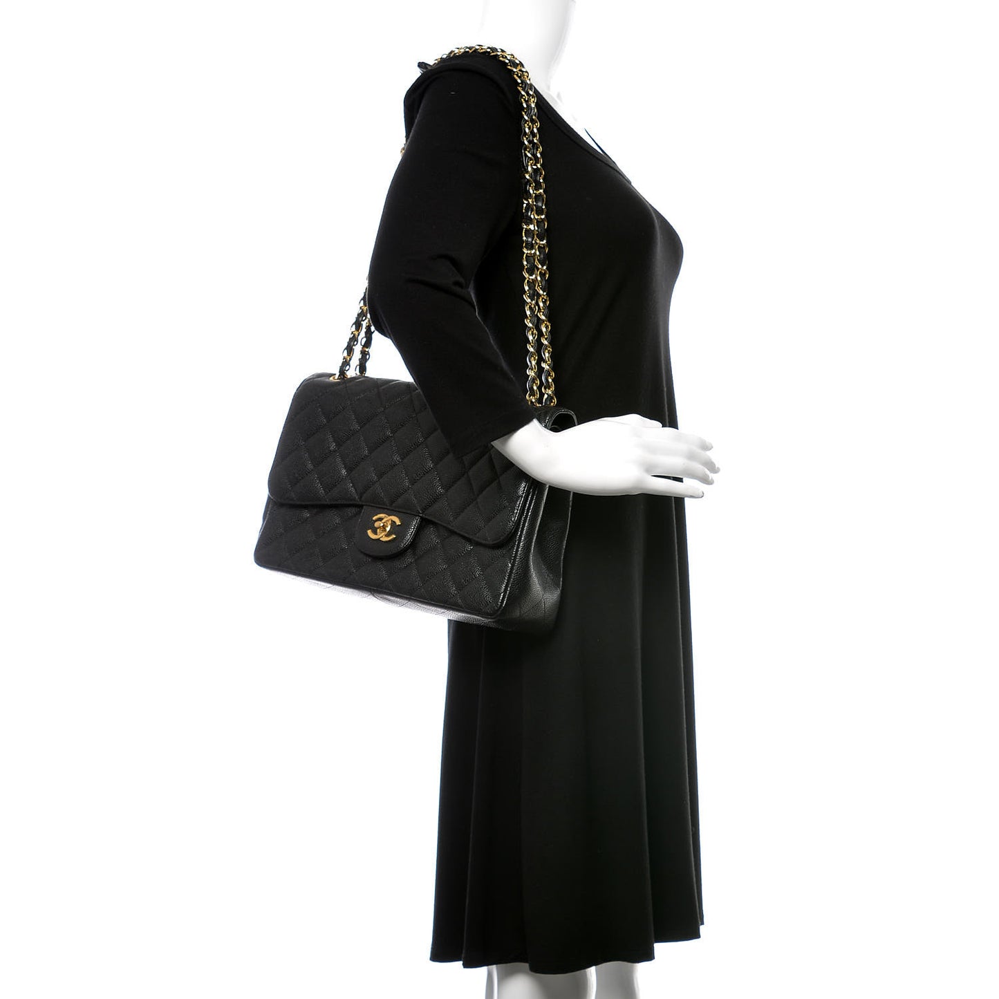 Caviar Quilted Jumbo Double Flap Black