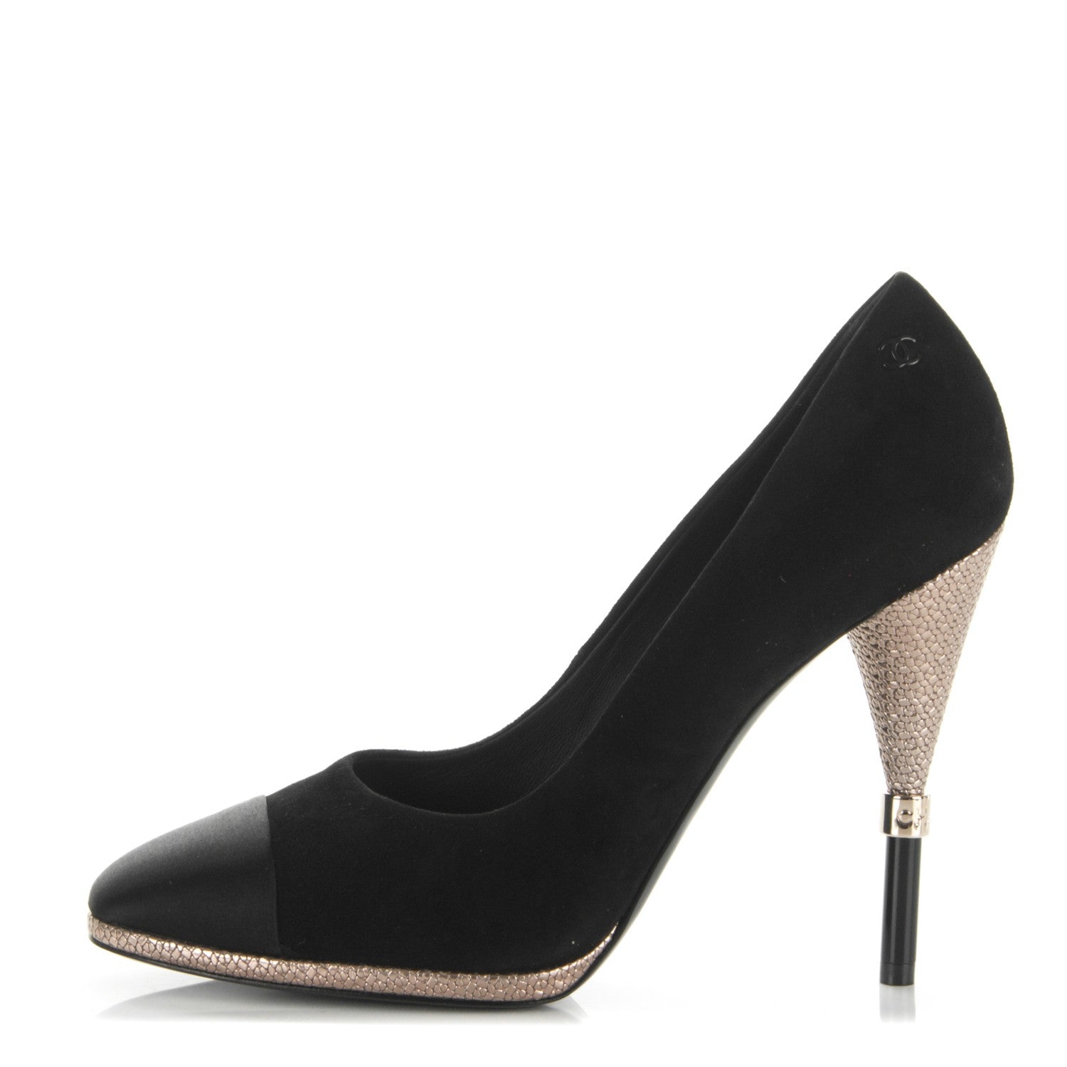 Chanel Suede Calfskin Satin Cap Toe CC Pumps 41 Black 1 of 8