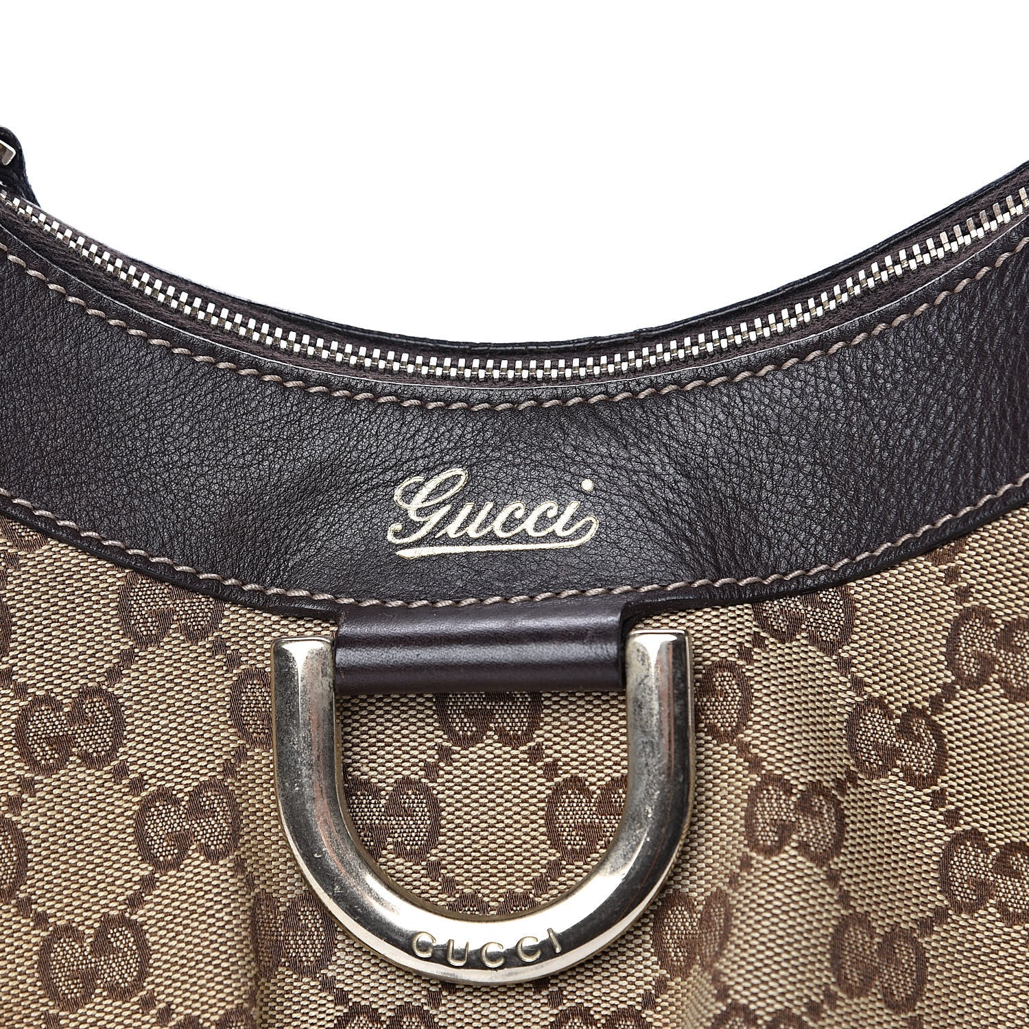Gucci Monogram D Ring Gold Hobo Dark Brown 13 of 14
