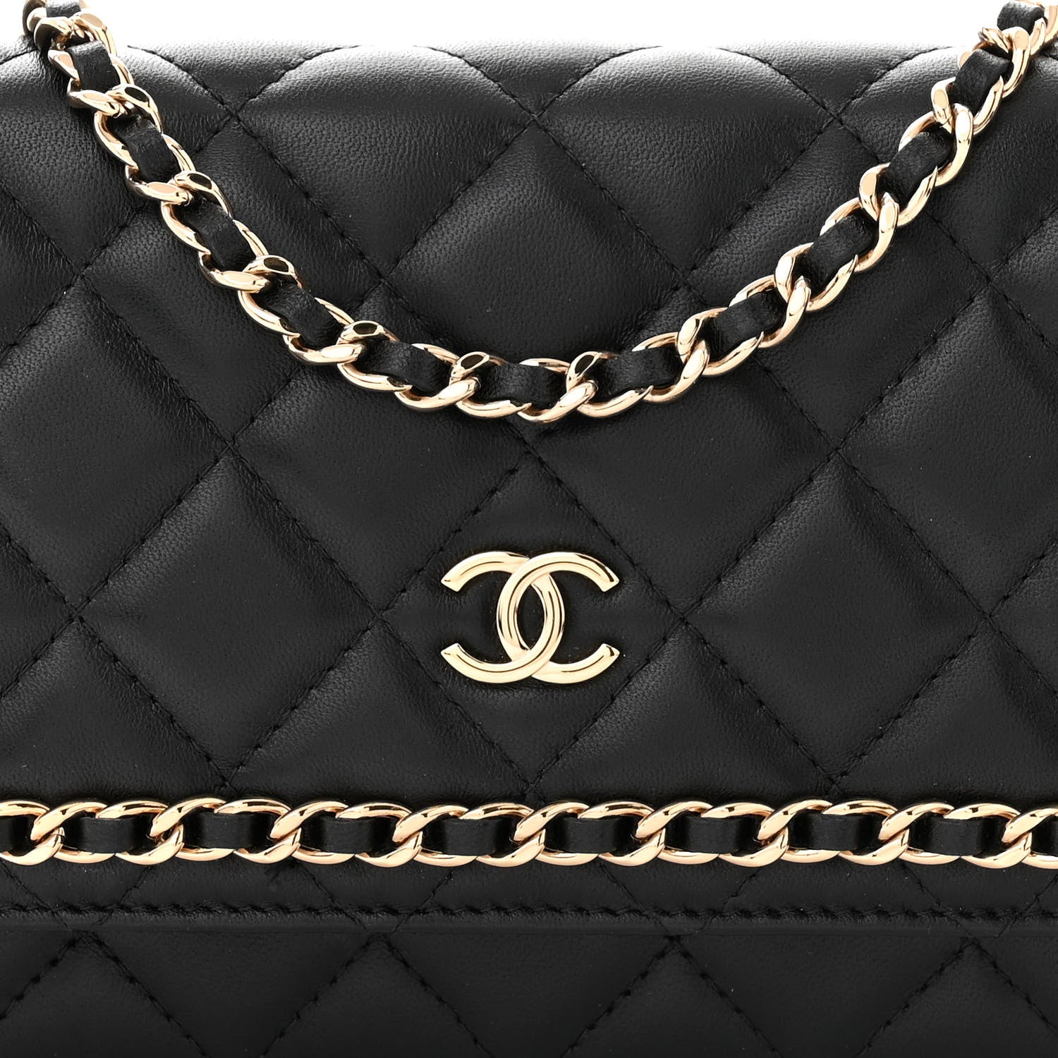 Chanel Lambskin Quilted Chain Around Wallet On Chain WOC Black 9 of 11