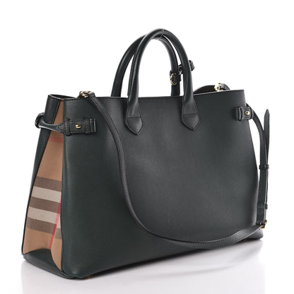 Burberry Grainy Calfskin House Check Large Banner Tote Dark Bottle Green 3 of 13