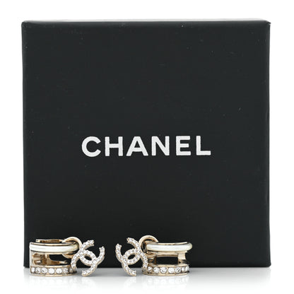 Chanel Crystal CC Hoop Drop Earrings Gold Pearly White 5 of 5