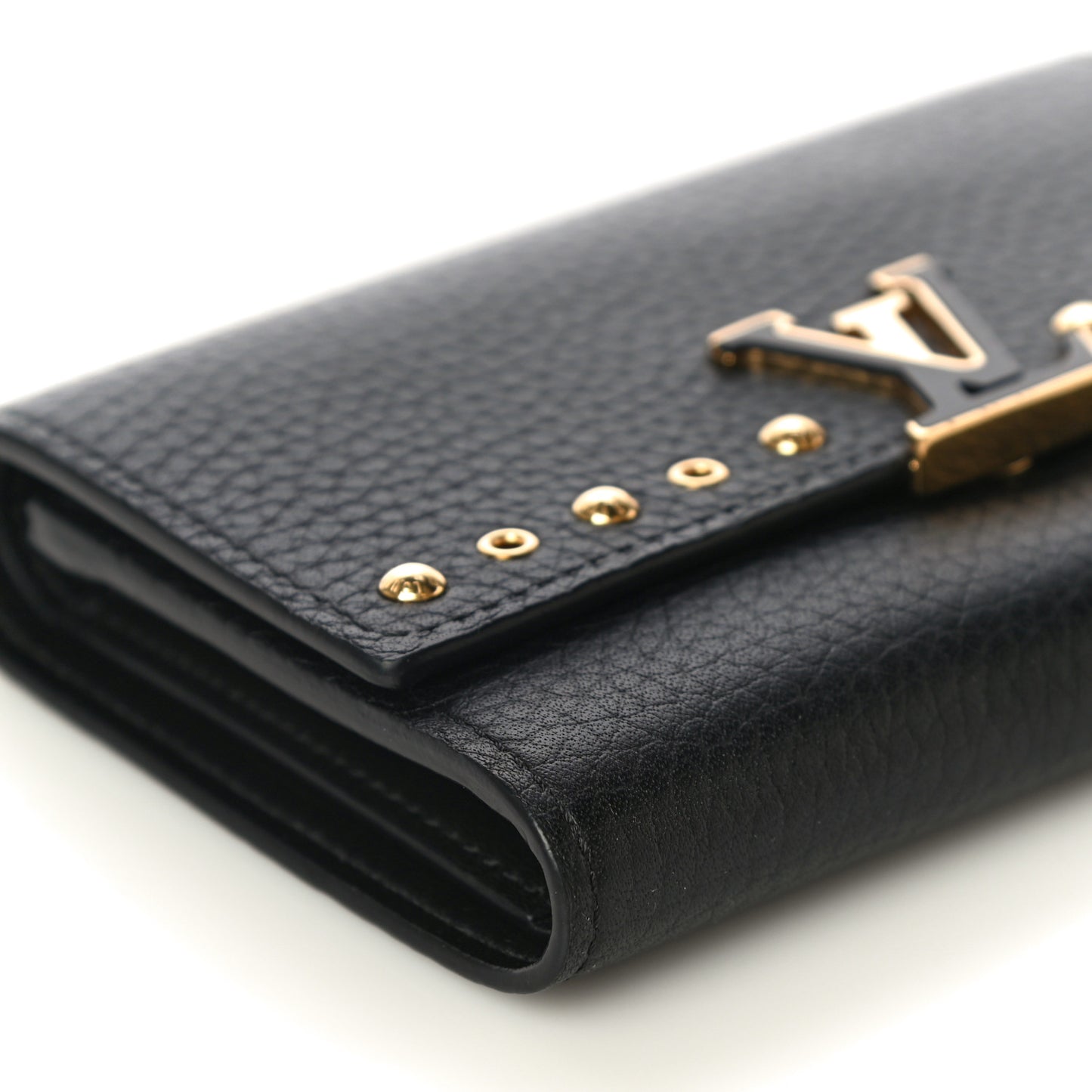 Taurillon Capucines Studded Compact Wallet Black