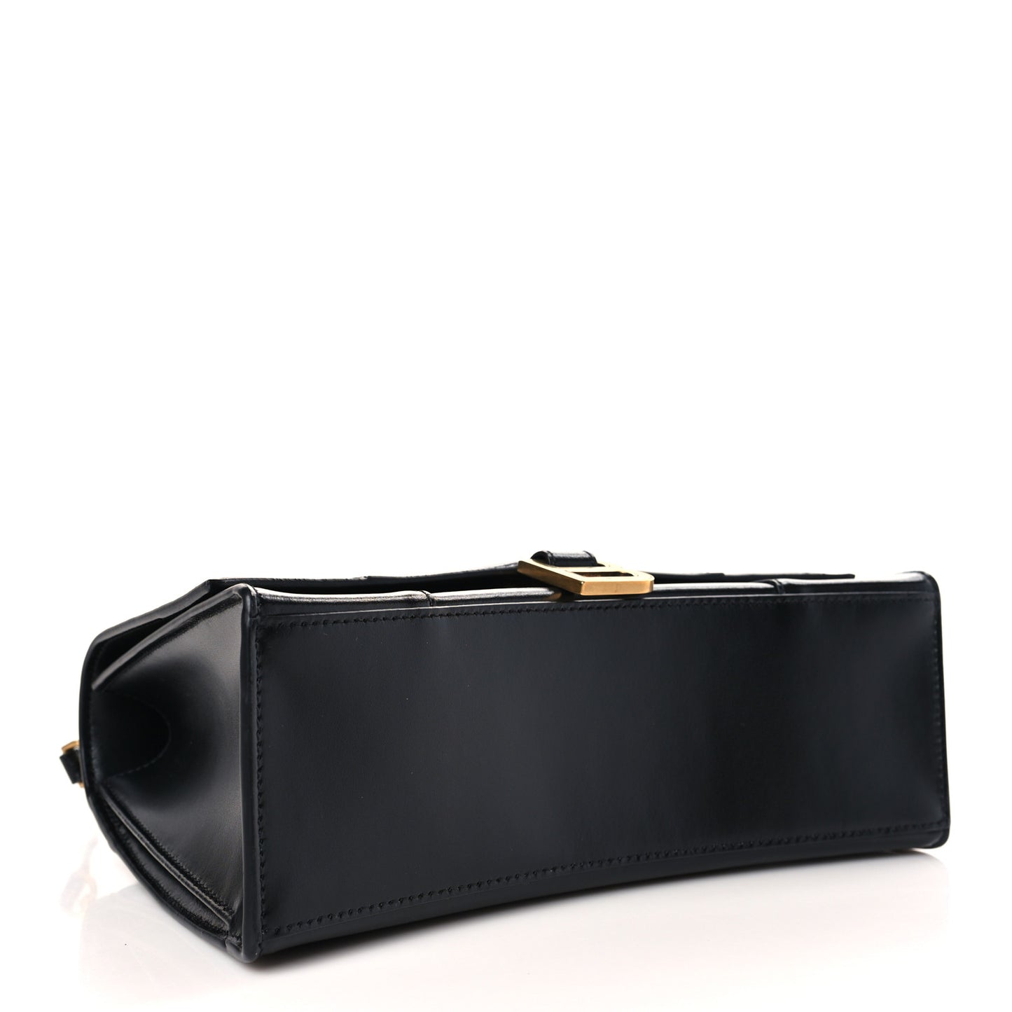 Shiny Box Calfskin Medium Hourglass Top Handle Bag Black