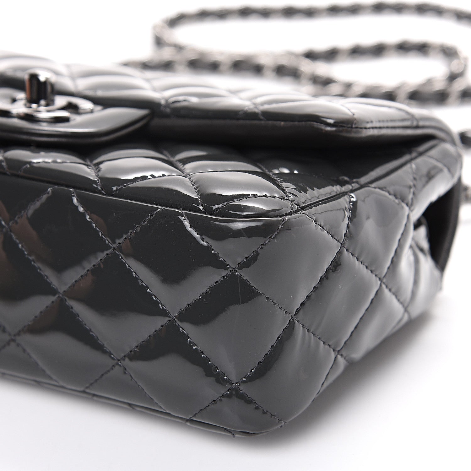 Chanel Patent Calfskin Quilted Mini Rectangular Flap Dark Grey 10 of 12