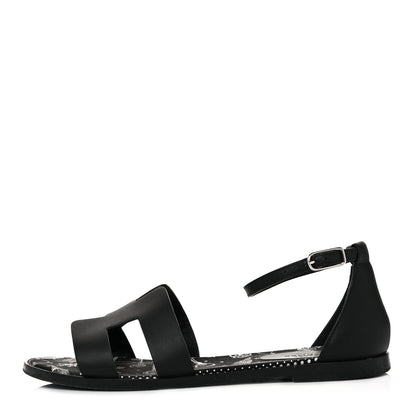 Hermes Calfskin Santorini Sandals 36.5 Black 2 of 18