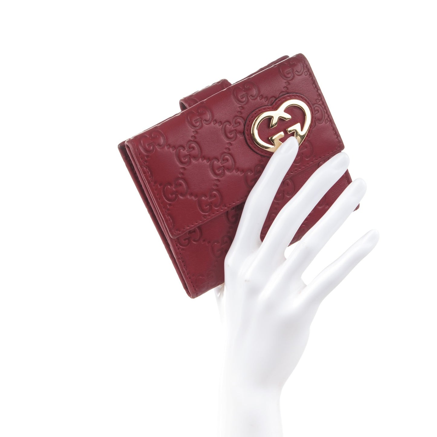 Guccissima Lovely Heart French Flap Wallet Red