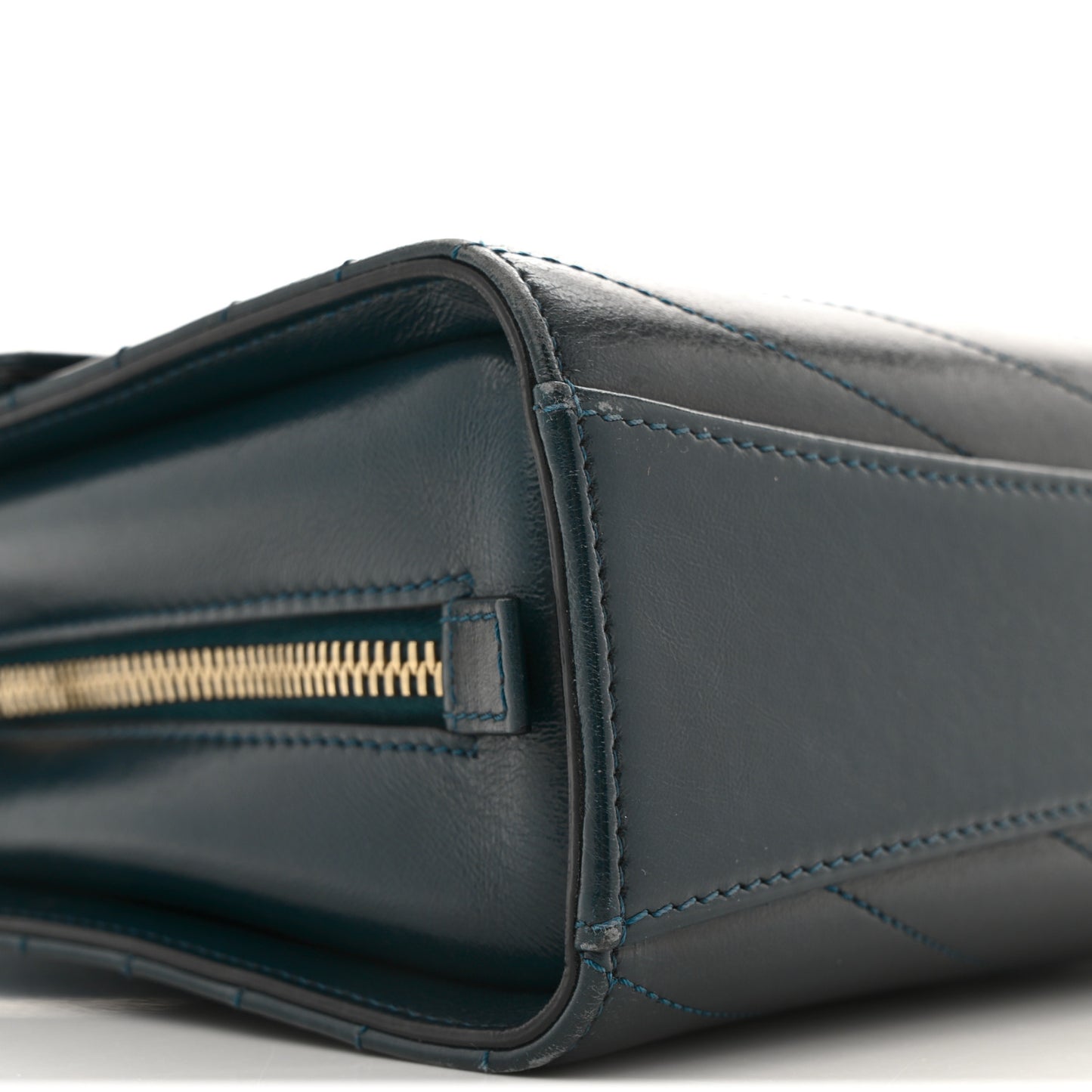 Calfskin Chevron Quilted Medal Flap Blue