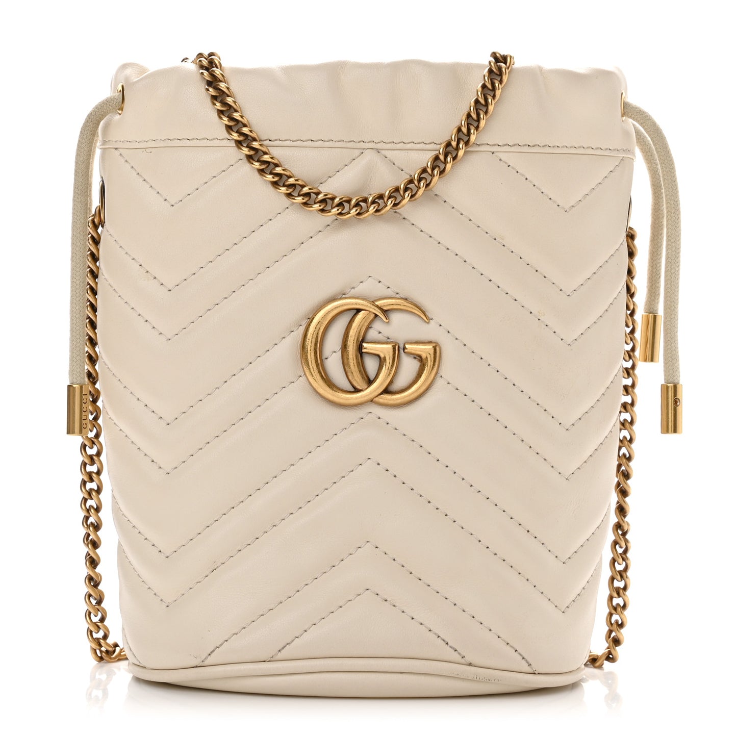 Calfskin Matelasse Mini GG Marmont 2.0 Bucket Bag White