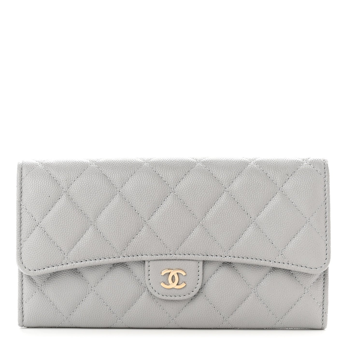 Caviar Quilted Large Flap Wallet Grey