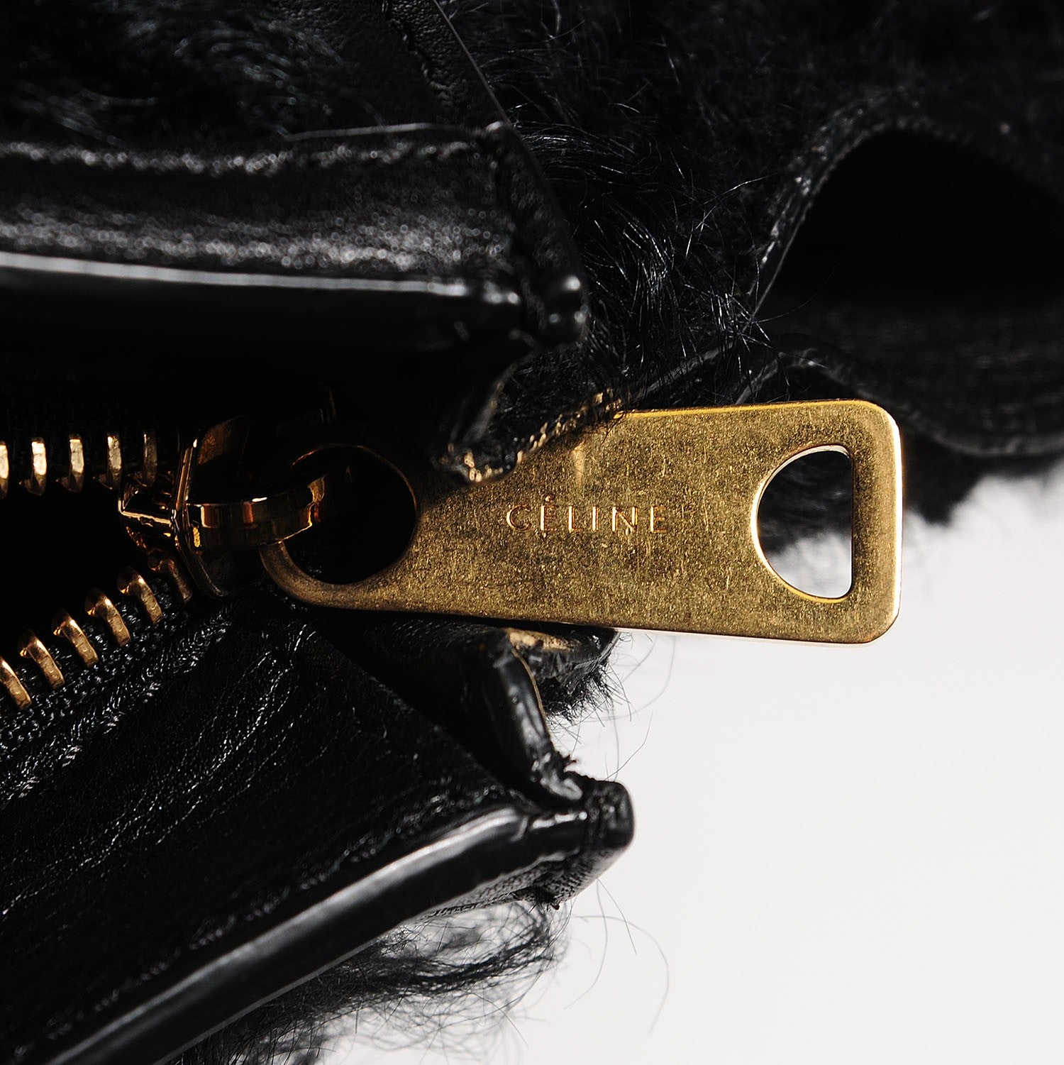 Celine Calfskin Curly Lamb Medium Trapeze Black 8 of 8