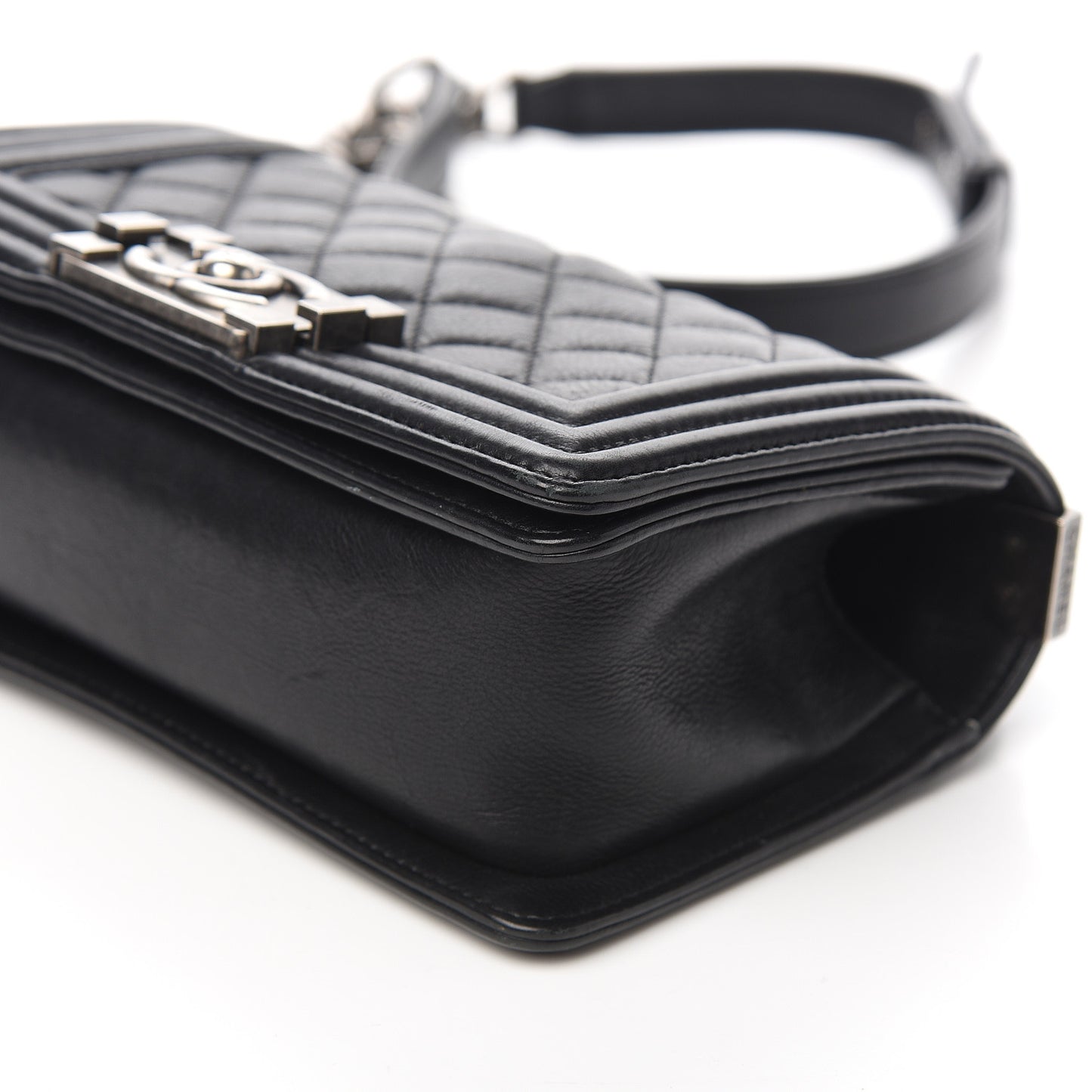 Calfskin Quilted Small Boy Flap Black