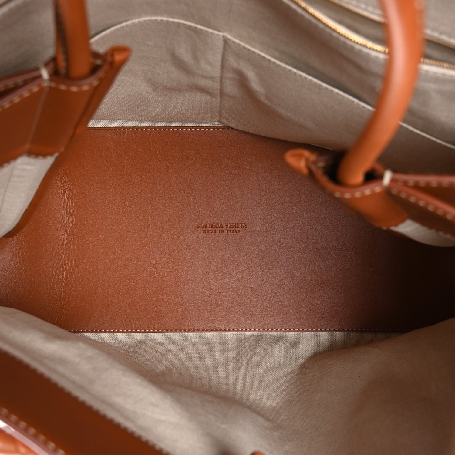 Bottega Veneta Washed Canvas Calfskin Large Andiamo  Natural Light Wood 5 of 10