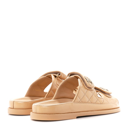 Chanel Lambskin Quilted Velcro Dad Chain CC Slide Sandals 38 Beige 4 of 10