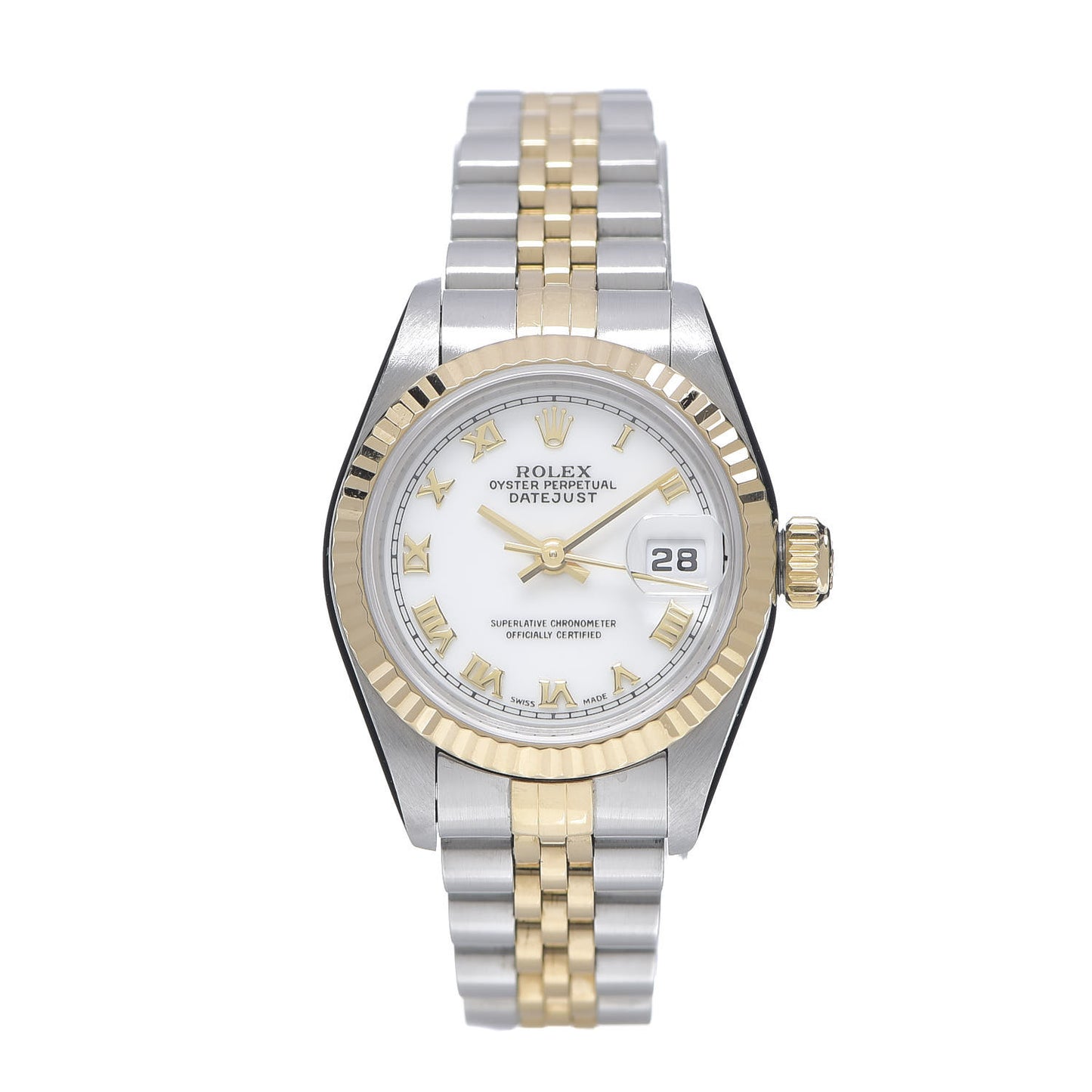 Stainless Steel 18K Yellow Gold 26mm Oyster Perpetual Datejust Watch White Roman 69173