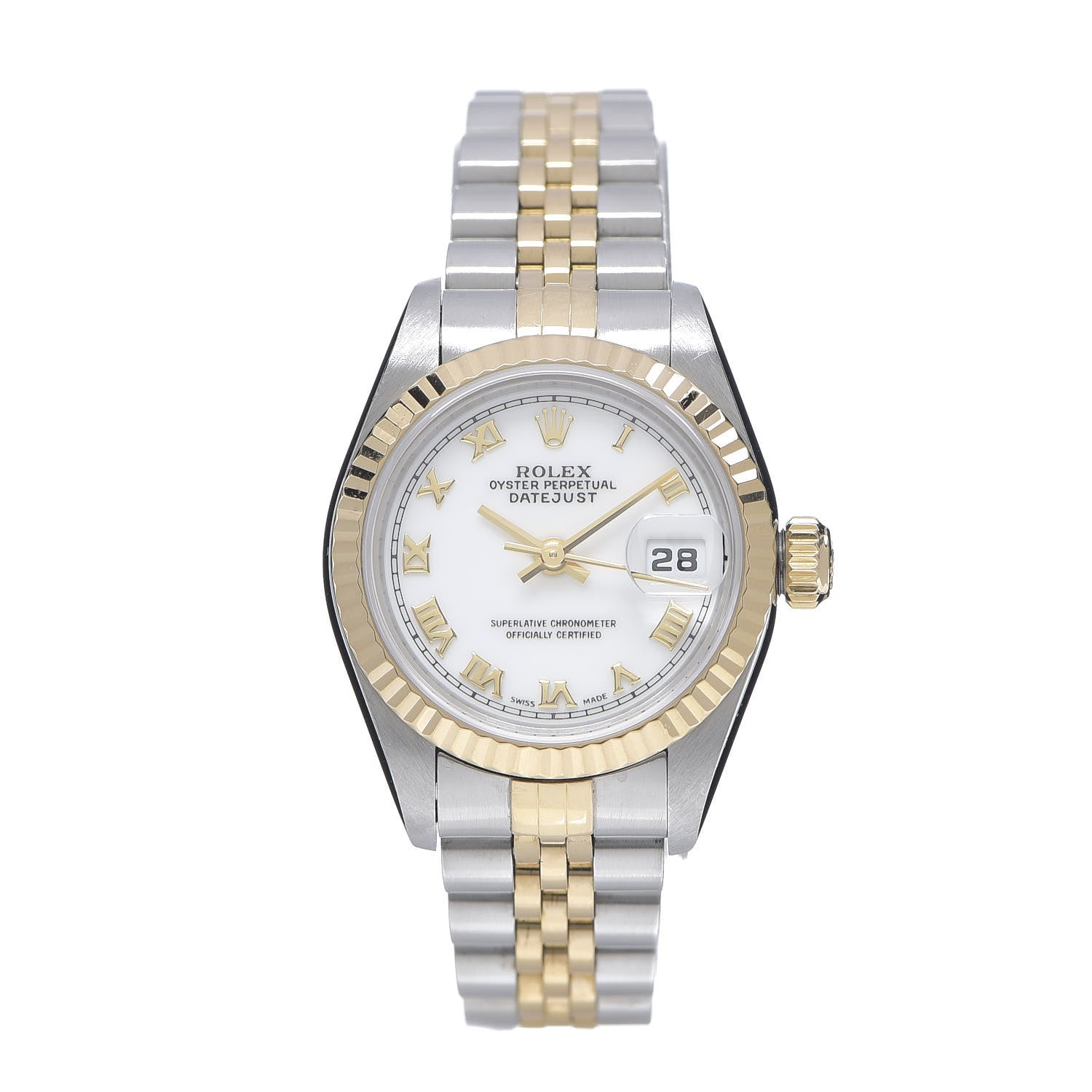 Rolex Stainless Steel 18K Yellow Gold 26mm Oyster Perpetual Datejust Watch White Roman 69173 1 of 5