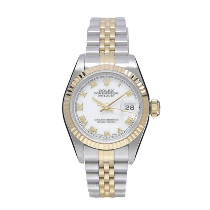Rolex Stainless Steel 18K Yellow Gold 26mm Oyster Perpetual Datejust Watch White Roman 69173 1 of 5