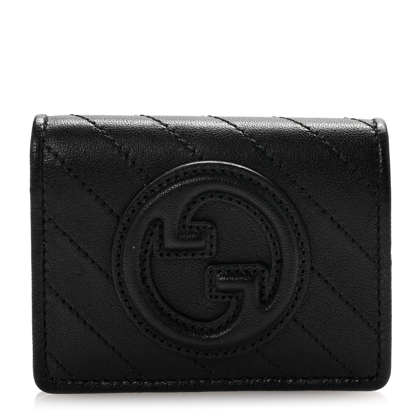 Sakai Be Green Calfskin Diagonal Stitched Blondie Card Case Wallet Black