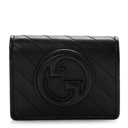 Gucci Sakai Be Green Calfskin Diagonal Stitched Blondie Card Case Wallet Black 1 of 8