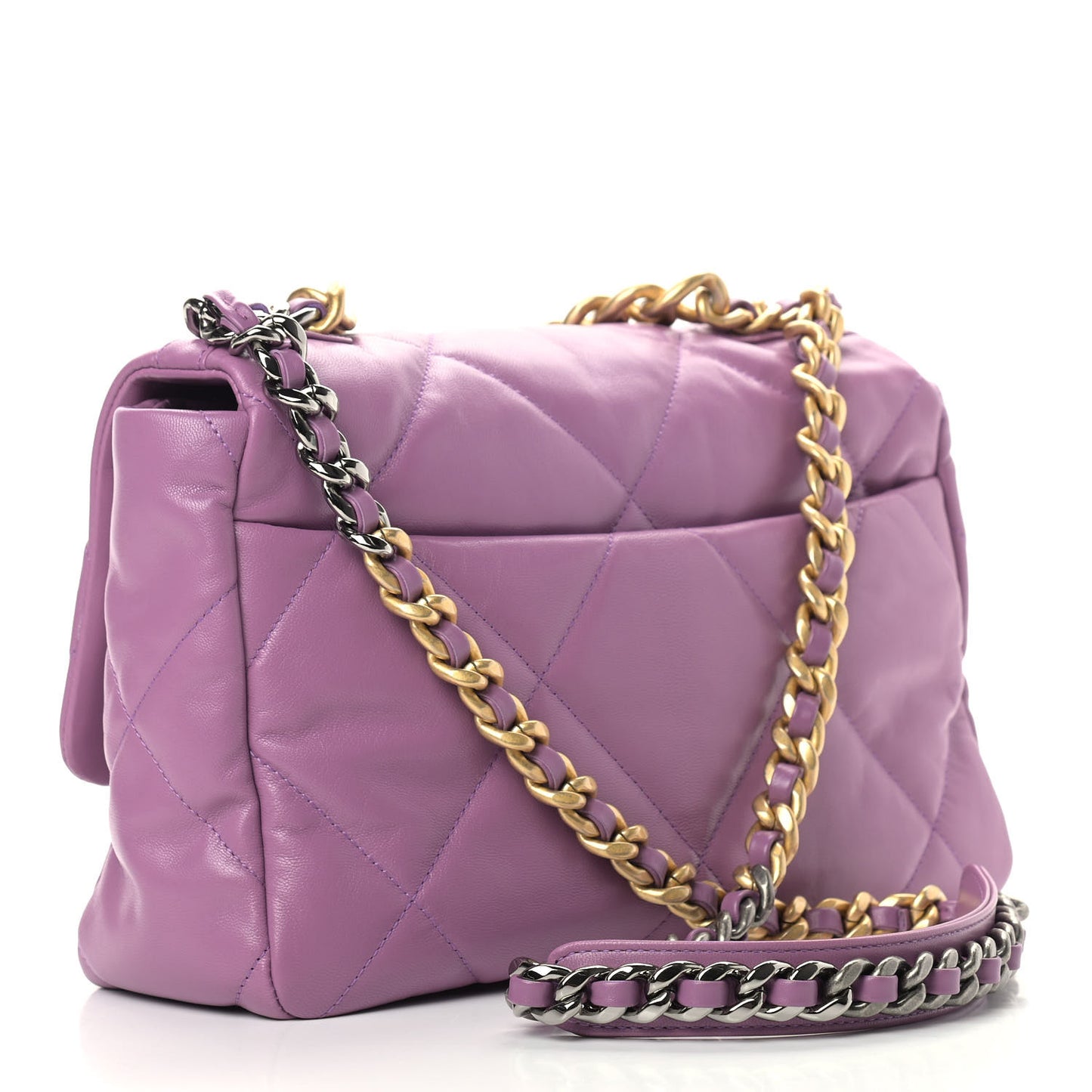 Goatskin Quilted Large Chanel 19 Flap Purple