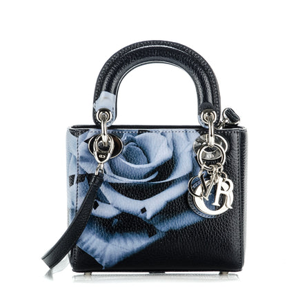 Christian Dior Deerskin Floral Printed Mini Lady Dior Black Blue 1 of 7