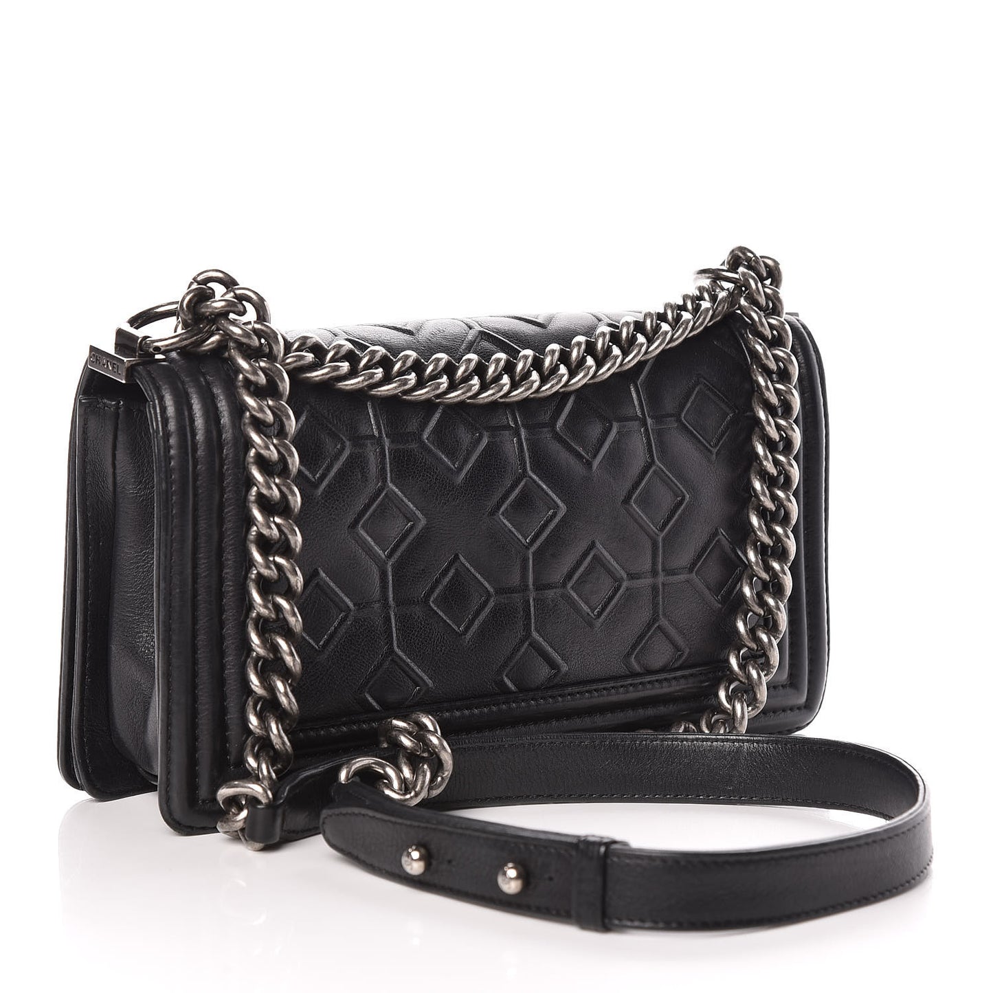 Calfskin Crystal Embossed Medium Boy Flap Black