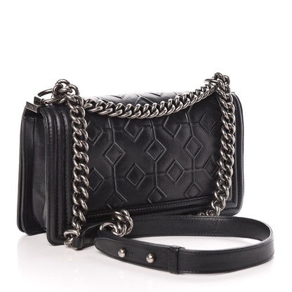 Chanel Calfskin Crystal Embossed Medium Boy Flap Black 3 of 15