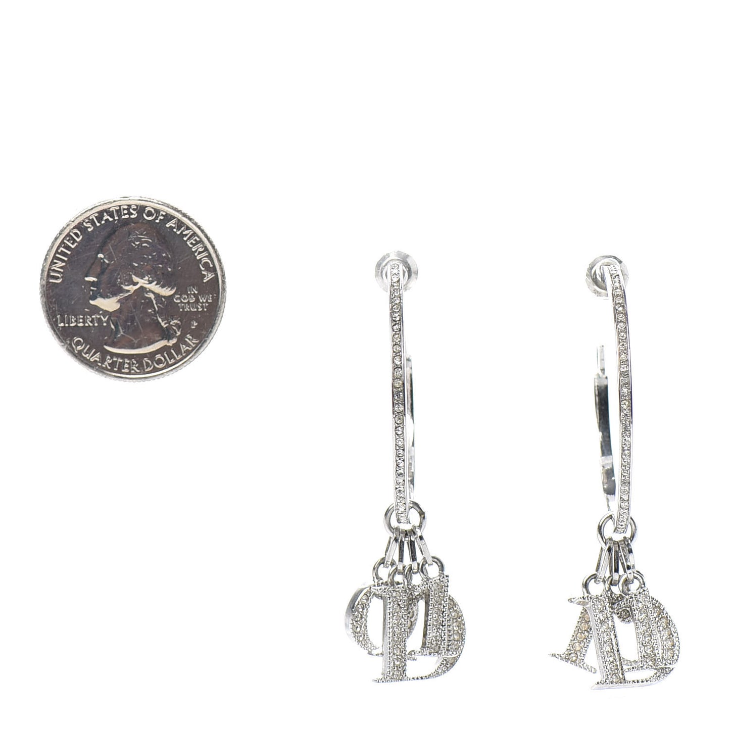 Crystal Logo Hoop Earrings Silver