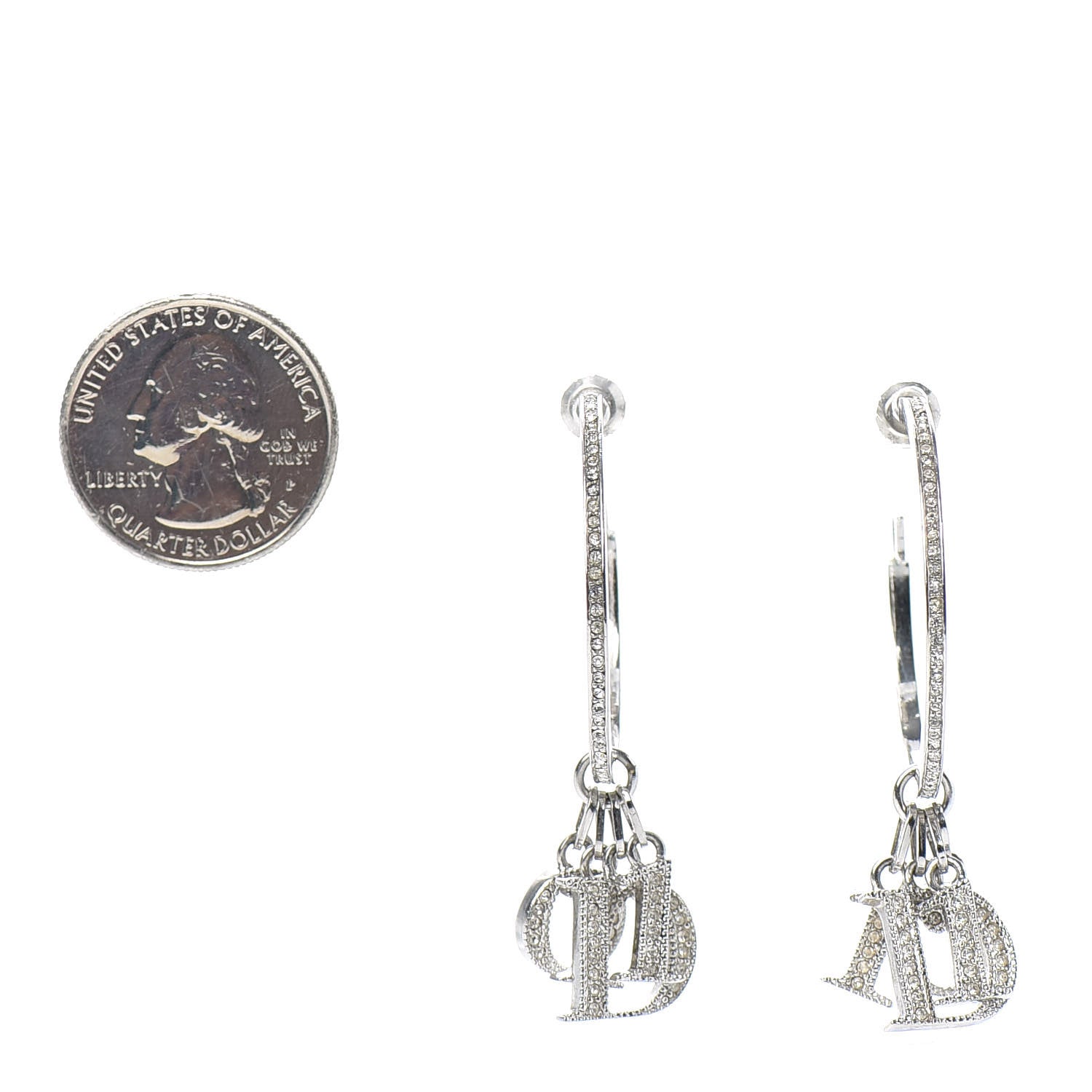 Christian Dior Crystal Logo Hoop Earrings Silver 2 of 4