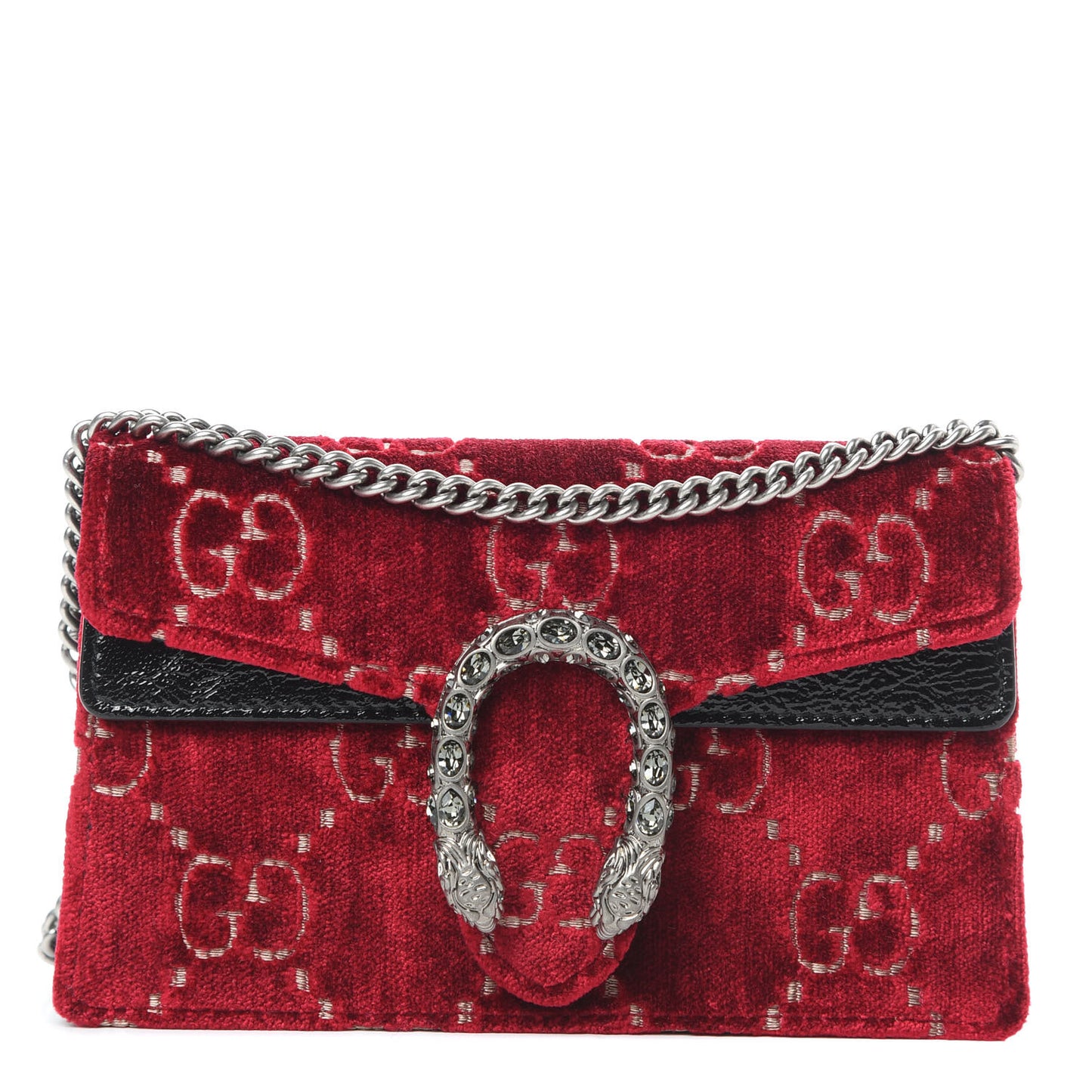 Velvet GG Monogram Super Mini Dionysus Shoulder Bag Red Cipria Black