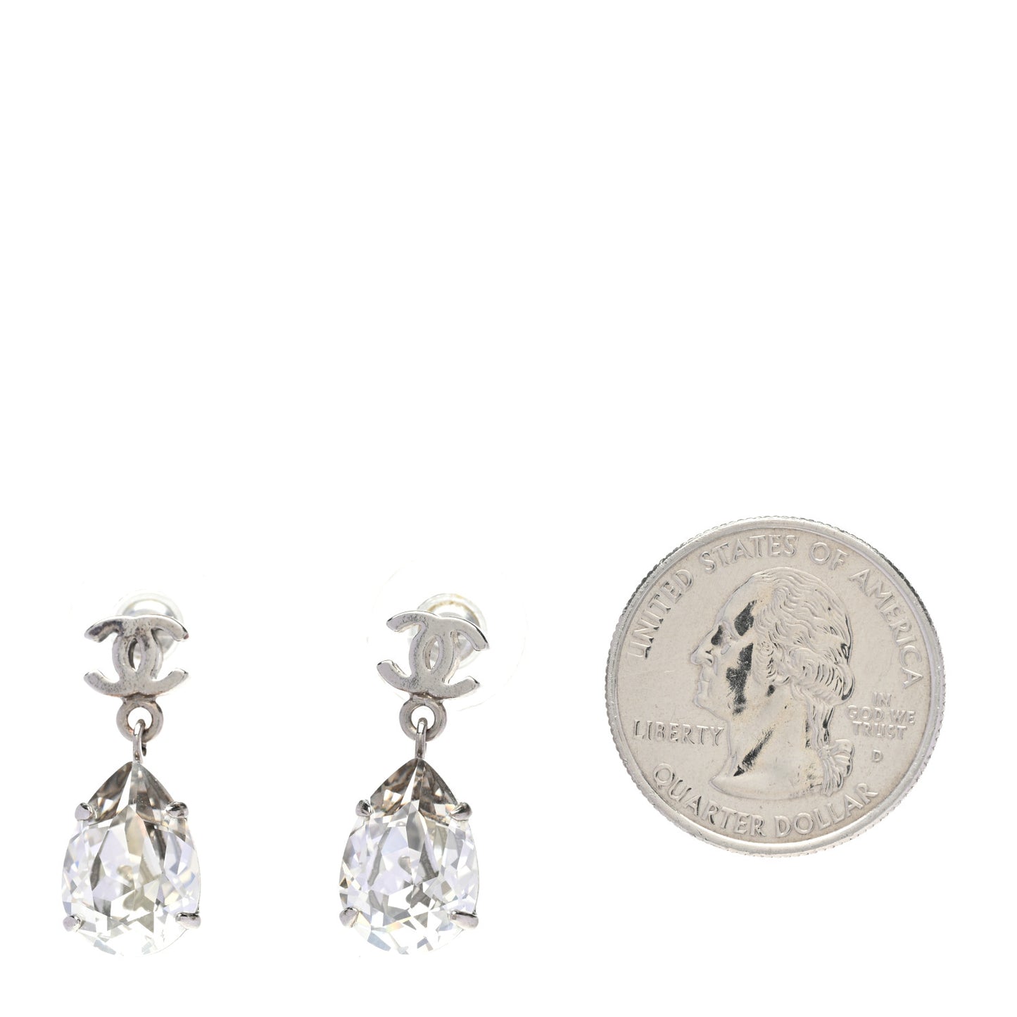 Crystal CC Tear Drop Earrings Silver
