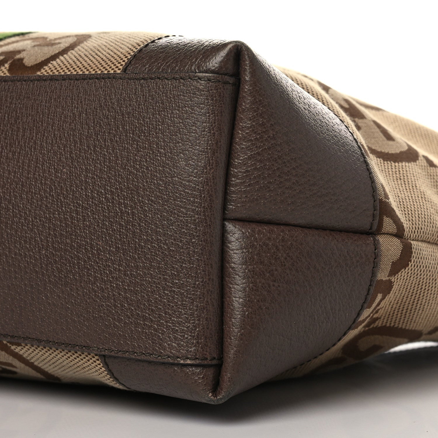 Gucci Monogram Jumbo GG Textured Dollar Calfskin Web Medium Ophidia Shopping Tote Camel Ebony 9 of 9